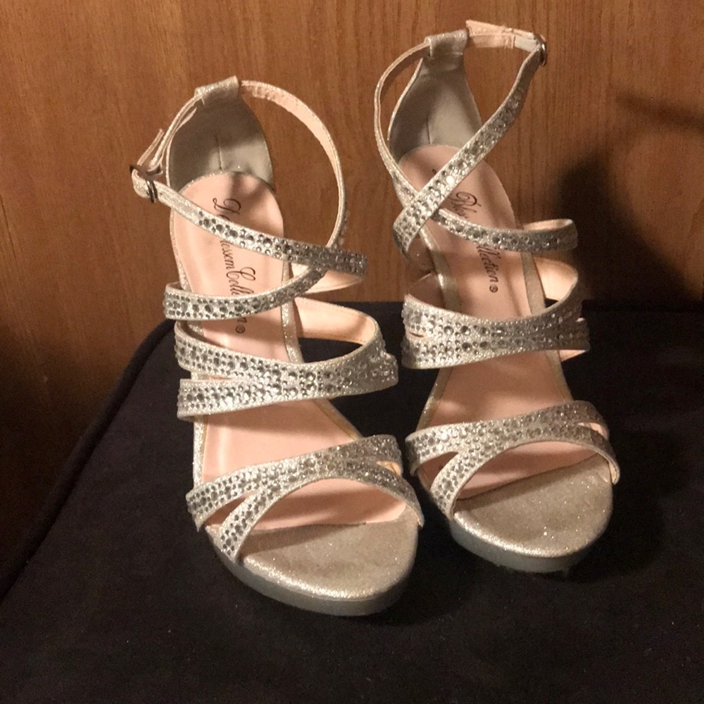 Le Blossom Collection Silver Rhinestone Heels